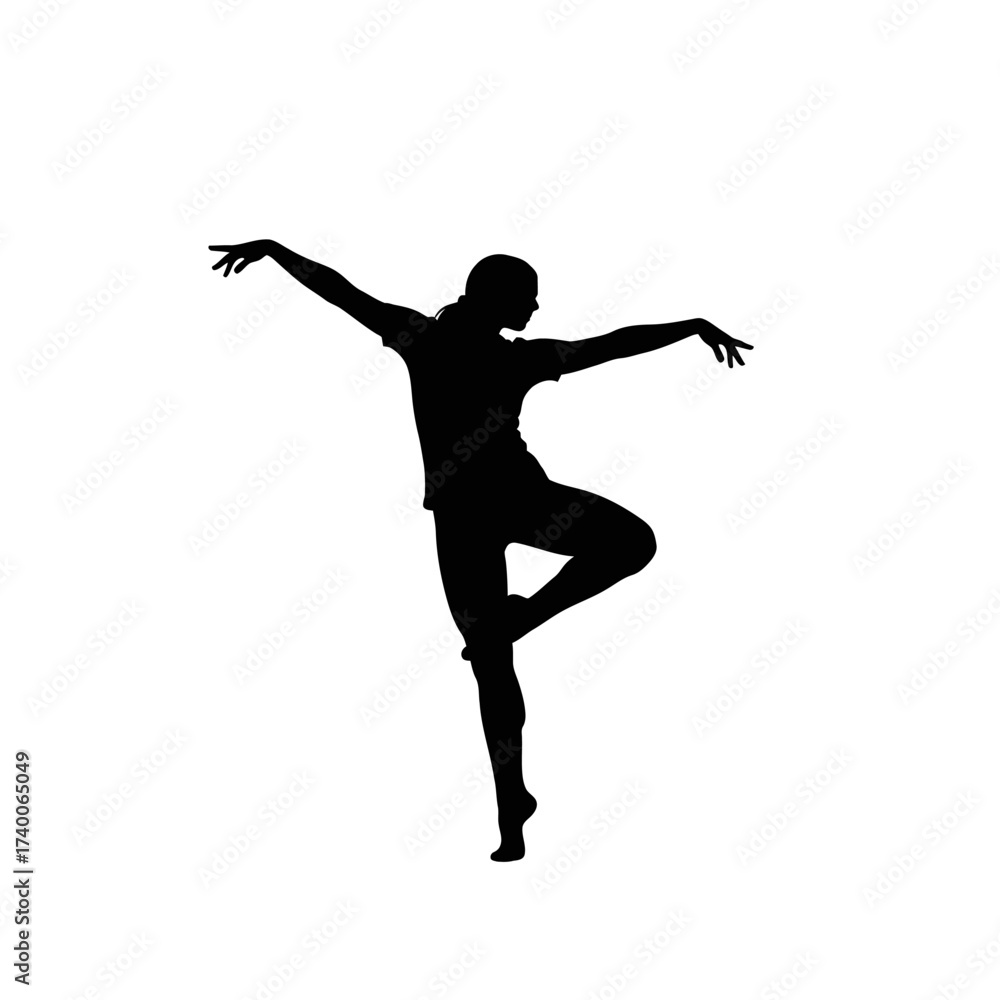 Fototapeta premium Elegant dancer striking a graceful pose in silhouette, perfect for conveying balance, artistry, and the beauty of movement in a modern design