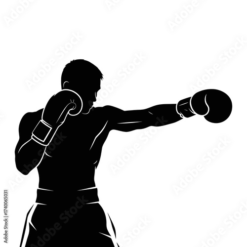 Dynamic silhouette of a boxer throwing a powerful punch, perfect for sports branding or fitness promotions showcasing strength and determination