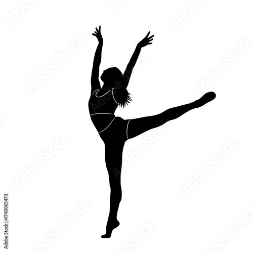 Elegant silhouette of a dancer poised in arabesque, embodying grace and strength, perfect for fitness, dance studios, or artistic projects