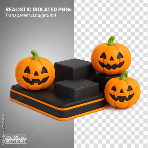 Halloween pumpkin podium jack o lantern display on black platform Transparent PNG file ready to be used.