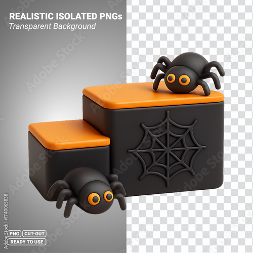 Halloween spider podium with spider web on black blocks Transparent PNG file ready to be used.