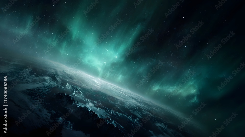 Fototapeta premium Spectacular view of planet Earth from space with vibrant aurora borealis dancing across the starry night sky