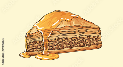Delicious Honey Drizzled Nut Pastry Layered Sweet Treat