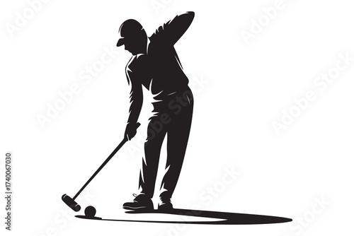 Croquet Player Silhouette. Vector Black silhouettes. with white background