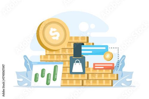 Vector illustration of financial management and personal investment. Concept of saving strategy, wealth growth, and maximizing return on investment for smart money planning.