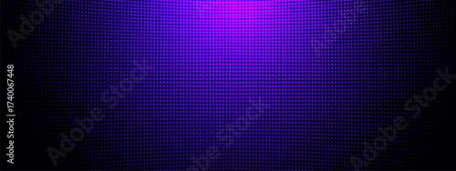 Purple LED wall panel with LCD screen effect and RGB pixel texture. 3D stage pattern or digital gradient glow for nightclub backgrounds. Disco bokeh circles or abstract halftone meshes for DJ design.