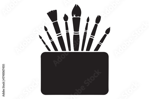 Artists palette with brushes. Vector Black silhouettes. with white background