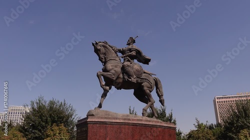 Tashkent Uzbekistan September 18, 2025: statue of amir temur on horseback in city park