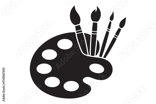 Artists palette with brushes. Vector Black silhouettes. with white background