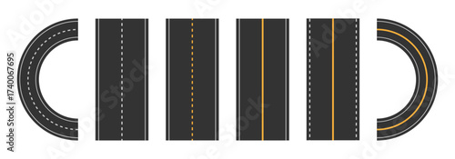 Street and road illustration. Vector elements for city map. Vector black car road icons set. Highway symbols.