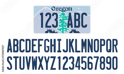 Oregon License Plate Template with letter and numbers