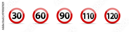 Speed Limit Sign Set. Set of speed limit signs. Speed Limit Signs vector illustration