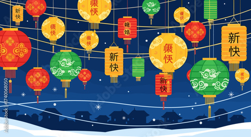 Vibrant Chinese Lanterns Illuminate a Festive Night Sky