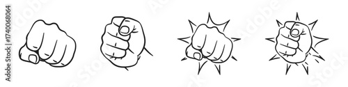 Outline sketch fists showing furious action in vector style