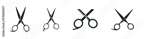 Flat scissors for hairdressing and barber tools in vector icon style