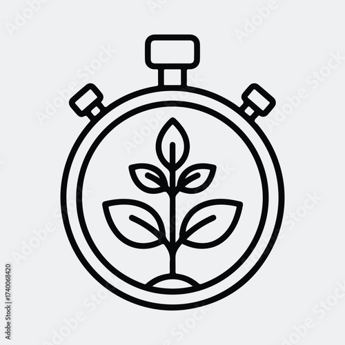 Silhouette plant growing inside stopwatch timeline for growth concept line art vector illustration