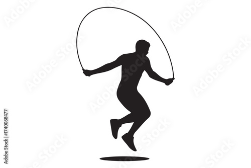 Skipping rope silhouette. Vector Black silhouettes. with white background