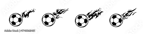 Football balls with stylized flame effects in vector style