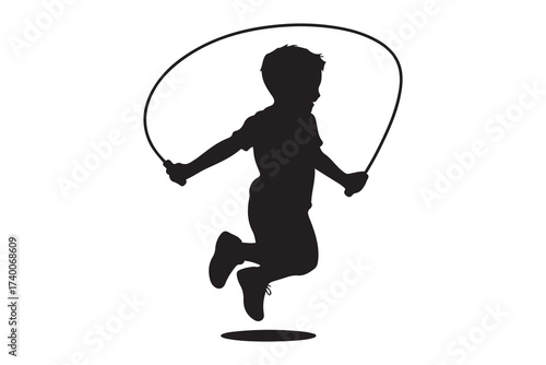 Skipping rope silhouette. Vector Black silhouettes. with white background