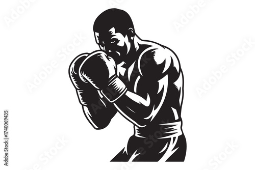 Boxer Silhouette. Vector Black silhouettes. with white background