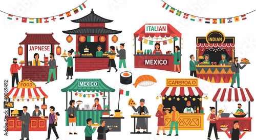 Diverse Global Cuisine Food Stalls Festival Celebration