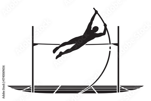 Pole vault silhouette. Vector Black silhouettes. with white background