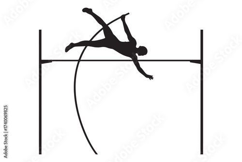 Pole vault silhouette. Vector Black silhouettes. with white background