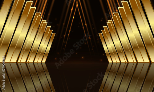 Award ceremony background with golden shapes and light rays. Abstract luxury background. Vector illustration.