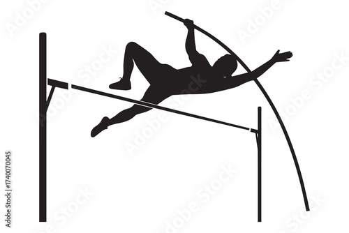 Pole vault silhouette. Vector Black silhouettes. with white background
