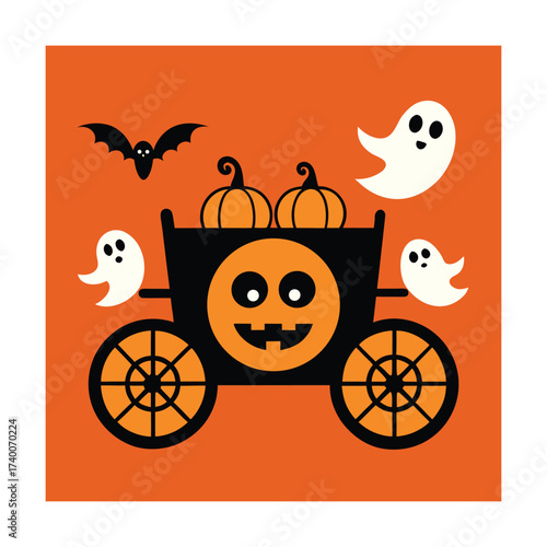 halloween  poster illustration pumpkin wagon