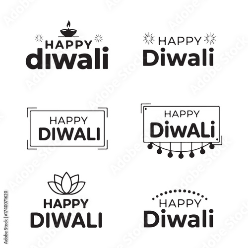 Fototapeta Contemporary Happy Diwali silhouette typography set