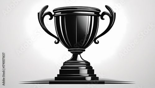 black silhouette of a trophy cup on a pedestal symbolizing victory and success isolated on white background