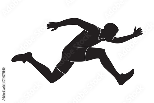 Long Jump sequence with word. Vector Black silhouettes. with white background