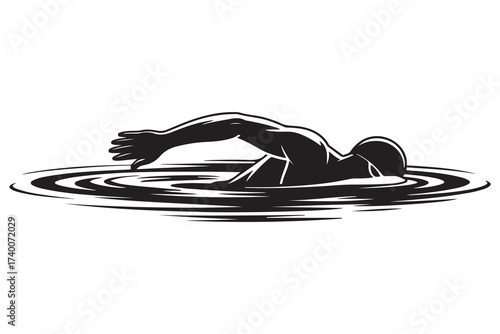 Swimmer silhouette. Vector Black silhouettes. with white background