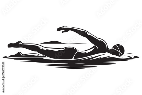 Swimmer silhouette. Vector Black silhouettes. with white background