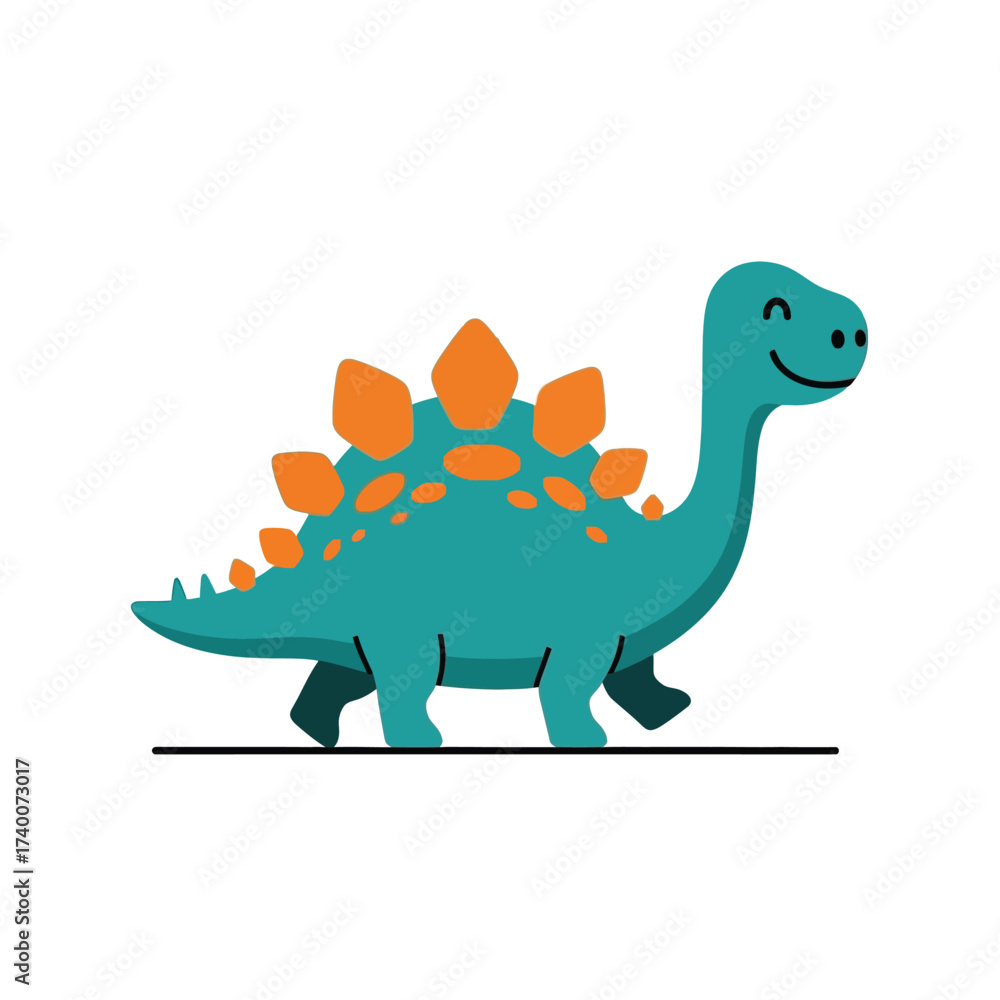 Fototapeta premium Cartoon Stegosaurus with orange plates and a happy smile walking.