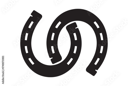 Two connected horseshoes. Vector Black silhouettes. with white background