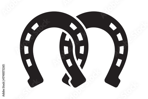 Two connected horseshoes. Vector Black silhouettes. with white background