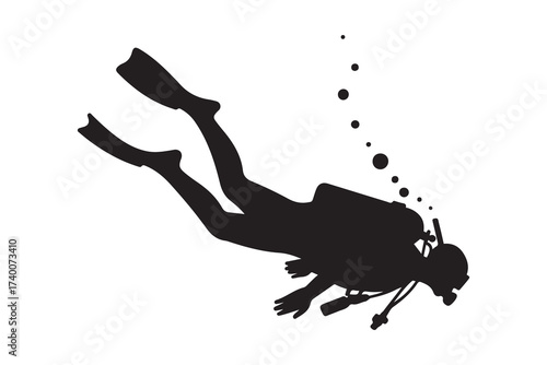 Scuba diving silhouette. Vector Black silhouettes. with white background