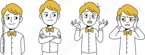 Cartoon man character set, emotional facial expressions illustration, happy, angry, confused, stressed, hand drawn vector design, business emotions, personality concept art