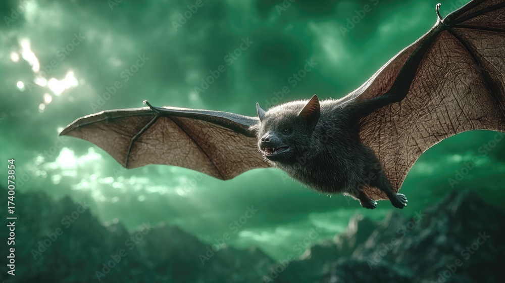 Fototapeta premium Flying bat, Flying bats on green screen background