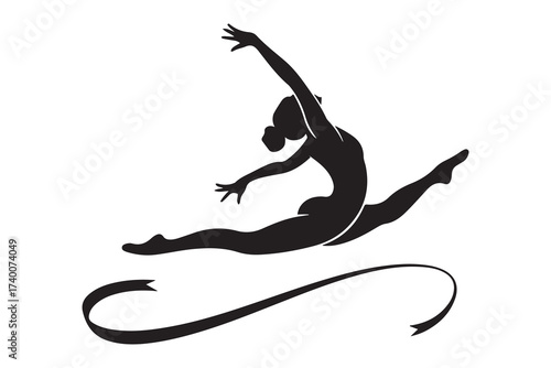 Rhythmic gymnastics pictogram. Vector Black silhouettes. with white background