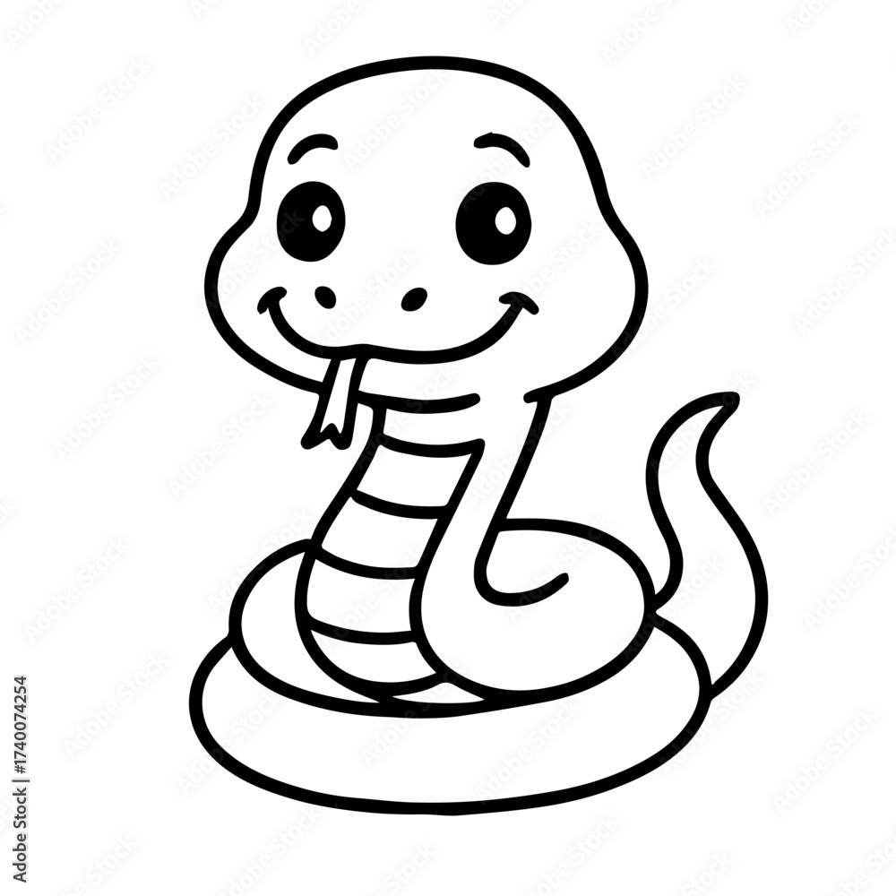 Fototapeta premium vector line icon happy snake on a white background Vector animal character emotion, including joy and sadness