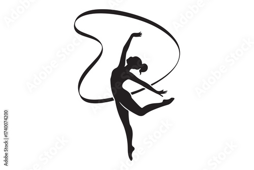 Rhythmic gymnastics pictogram. Vector Black silhouettes. with white background