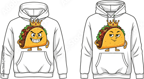 Fun Taco Character Hoodies Design, Playful Food Mascot Apparel, Cartoon Food Illustration for Casual Fashion and Streetwear