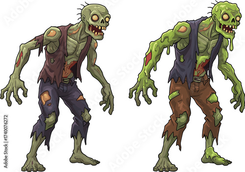 PrintCreepy cartoon zombie illustration, scary undead monster artwork, spooky infected ghoul character design, grotesque horror creature, Halloween apocalypse walking dead artwork