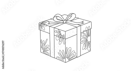Hand drawn gift box with floral pattern, perfect for coloring books or holiday themes