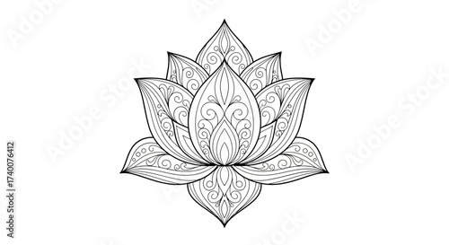 Elegant and intricate lotus flower line art illustration for coloring pages and designs