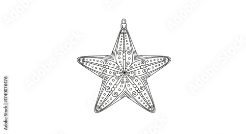 Delicate Starfish Ornament Line Art for Coloring and Holiday Decor Applications