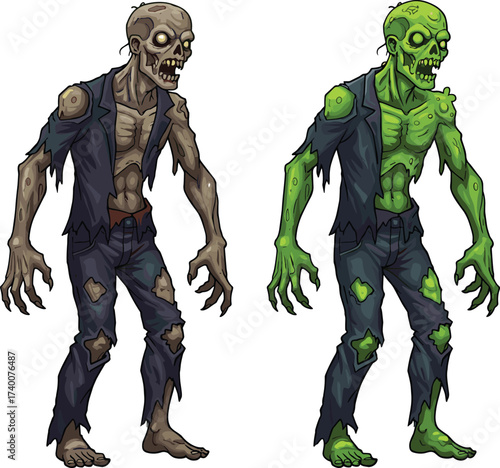 PrintCreepy zombie cartoon illustration, scary undead monster character design, horror infected ghoul artwork, spooky walking dead creature, Halloween scary apocalypse artwork